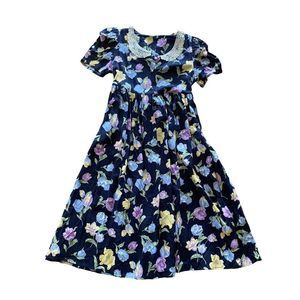 Vintage Floral Midi Dress - Size 14